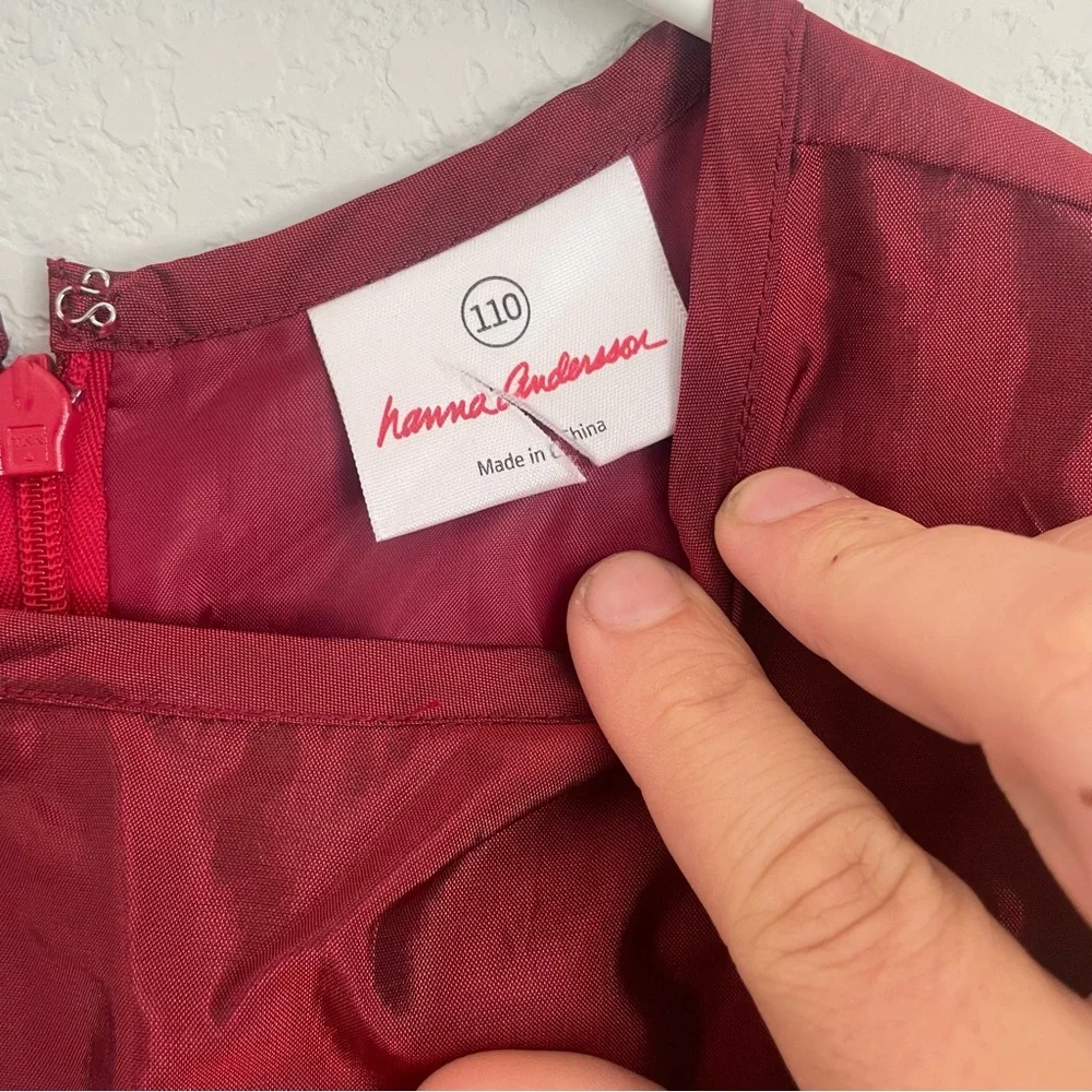 Hanna Andersson Girls Red Holiday Dress Puff Sleeve Embroidered Waist Size 6